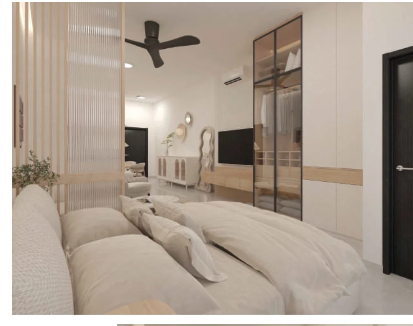 Studio sleeping area with wardrobe at Ponderosa Regency