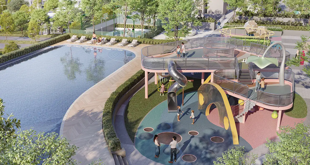 Resort pool and children's water play area at Ponderosa Regency